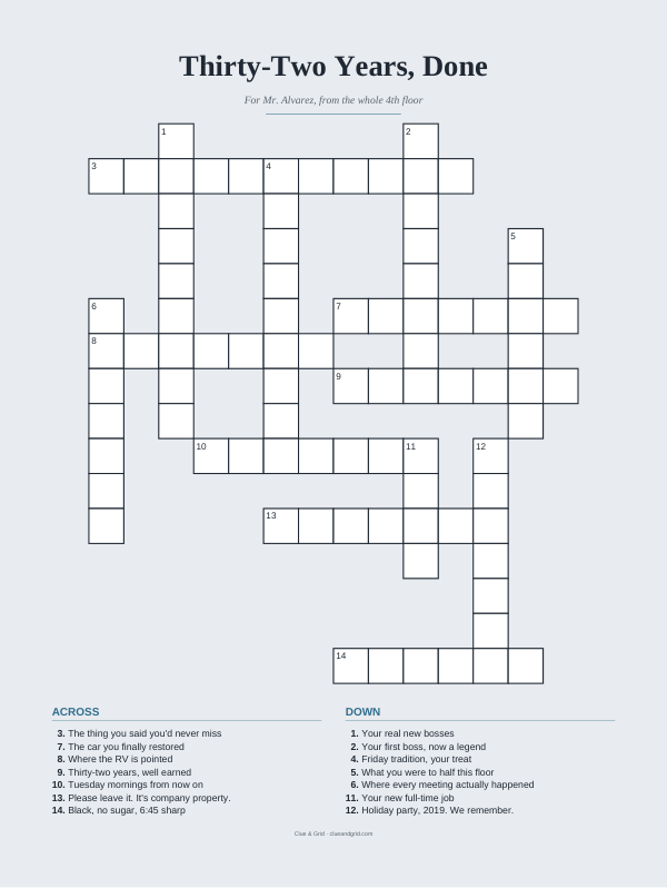 Retirement crossword poster sample, slate theme